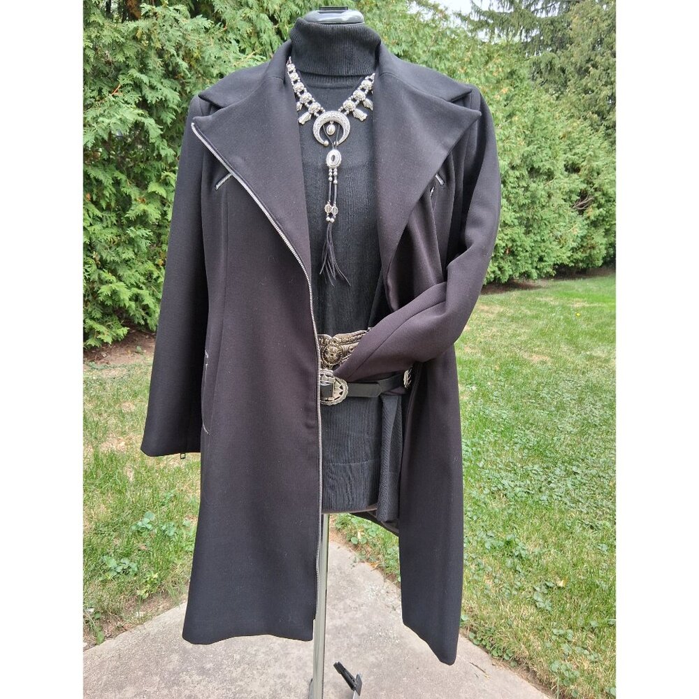 Black Biker Moto Stylish Coat Medium - Picture 4 of 8